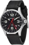 T9 Black GMT Pilot Watch - Swiss Quartz, Leather