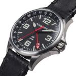 T9 Black GMT Pilot Watch - Swiss Quartz, Leather