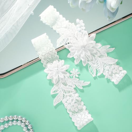 Bride's Sexy Lace Leg Garter Set with Faux Pearls