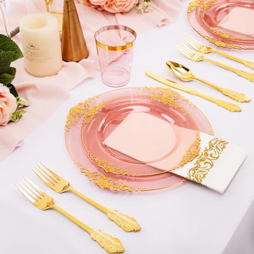 Clear Burgundy Wedding Party Disposable Tableware Set 175pcs