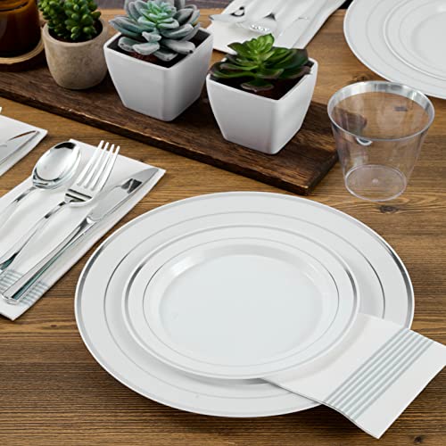 Silver Rim Plastic Dinnerware Set for 100 Guests
