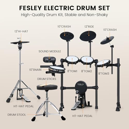 Fesley Electric Drum Set with 4 Quiet Mesh Pads