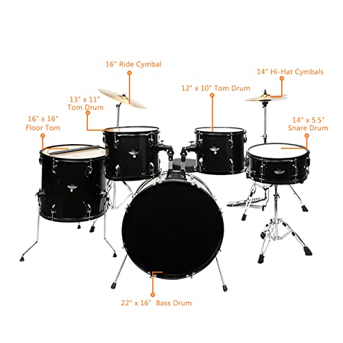 5-Piece Adult Drum Set with Full-Size Drums