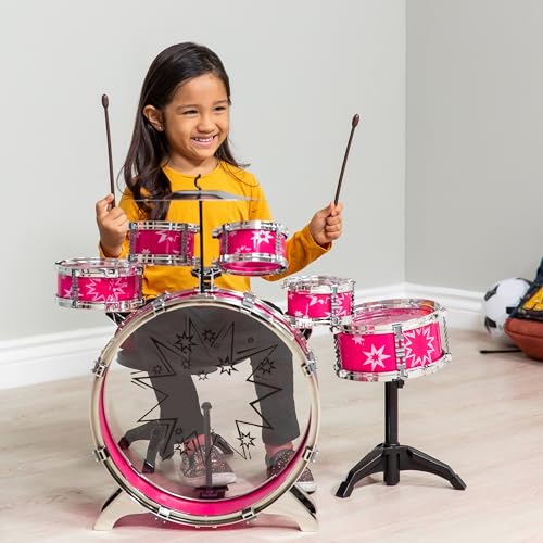 11-Piece Kids Beginner Drum Kit – Pink