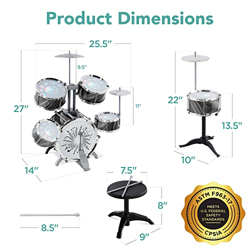 Kids Beginner Drum Kit with LED Lights - Black