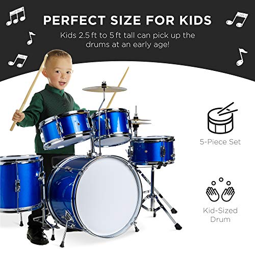 Kids 5-Piece Drum Kit with Cymbals & Pedal - Blue