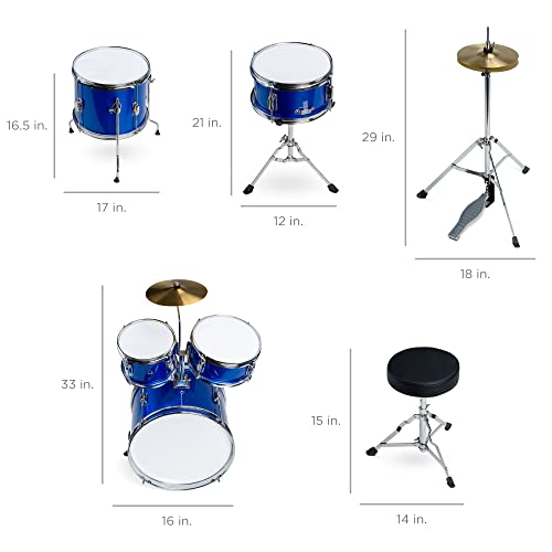 Kids 5-Piece Drum Kit with Cymbals & Pedal - Blue