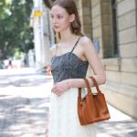 Trendy Leather Bucket Bag for Women - Brown