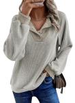 EVALESS Women's Beige Oversized V Neck Pullover