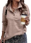 Light Pink V Neck Button Pullover Sweatshirt
