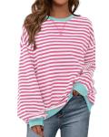 BTFBM Women's Oversized Striped Sweatshirt - Pink