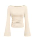 Beige Y2K Style Crop Top with Bell Sleeves