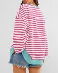 BTFBM Women's Oversized Striped Sweatshirt - Pink