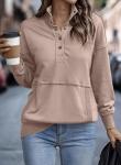Light Pink V Neck Button Pullover Sweatshirt