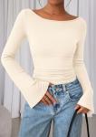 Beige Y2K Style Crop Top with Bell Sleeves