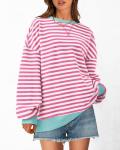 BTFBM Women's Oversized Striped Sweatshirt - Pink