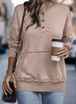 Light Pink V Neck Button Pullover Sweatshirt
