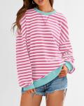 BTFBM Women's Oversized Striped Sweatshirt - Pink