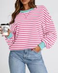 BTFBM Women's Oversized Striped Sweatshirt - Pink