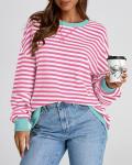 BTFBM Women's Oversized Striped Sweatshirt - Pink