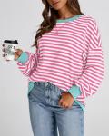 BTFBM Women's Oversized Striped Sweatshirt - Pink