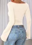 Beige Y2K Style Crop Top with Bell Sleeves