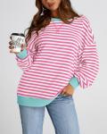 BTFBM Women's Oversized Striped Sweatshirt - Pink