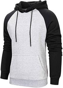 Wielsscca Men's Color Block Pullover Hoodie - Light Gray