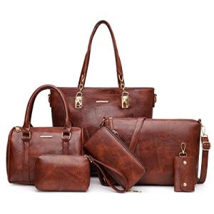 Stylish Brown Handbag Set with Wallets – 6 Pieces