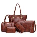 Stylish Brown Handbag Set with Wallets – 6 Pieces