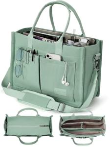 FIORETTO Green Canvas Tote Bag with Detachable Strap