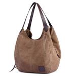 DOURR Women's Brown Multi-pocket Canvas Tote Bag