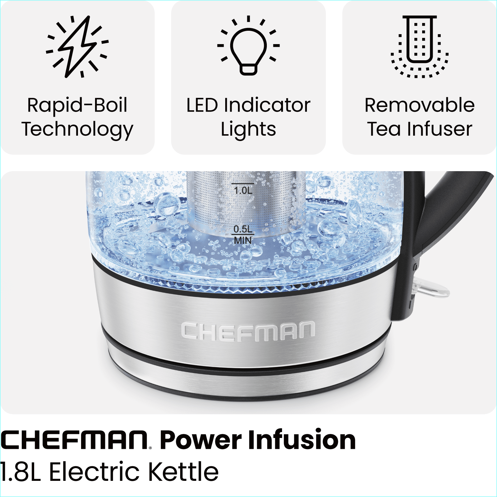 Chefman 1.8L Electric Glass Tea Infuser Kettle