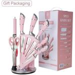 Pink 9-Piece Chef Knife Set with Block