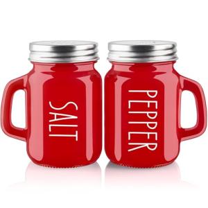 Modern Red Glass Salt and Pepper Shakers Set