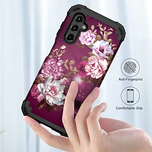 Samsung Galaxy A14 5G Hybrid Protective Case - Burgundy Flowers