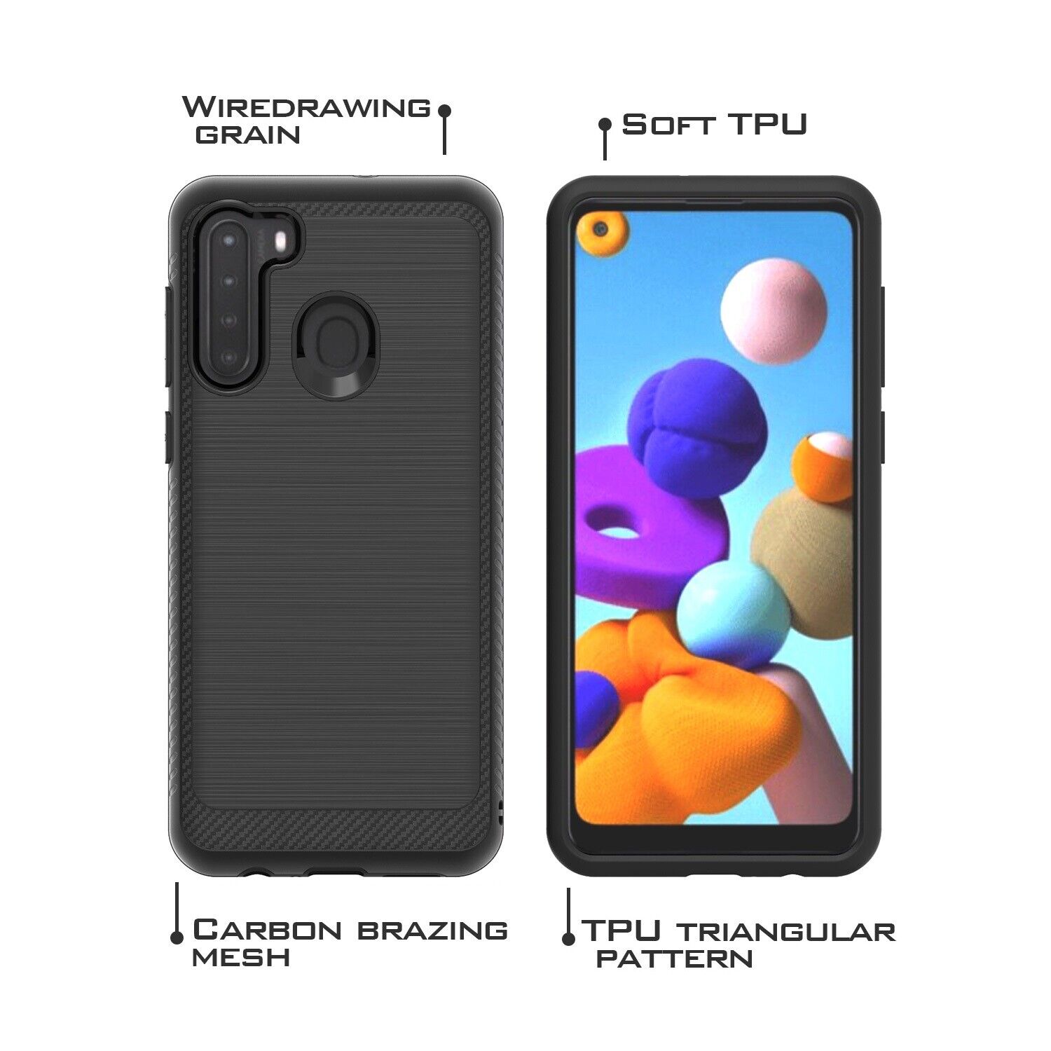 Samsung Galaxy A21 Phone Case with Tempered Glass