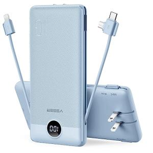 VEGER Slim 10000mAh Portable Charger with Built-in Cables