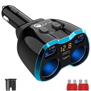 80W USB C Car Charger Splitter with Dual USB