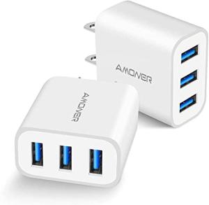 Amoner 2-Pack 15W 3-Port USB Wall Chargers