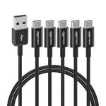 5-Pack USB-C to USB-A Fast Charger Cables