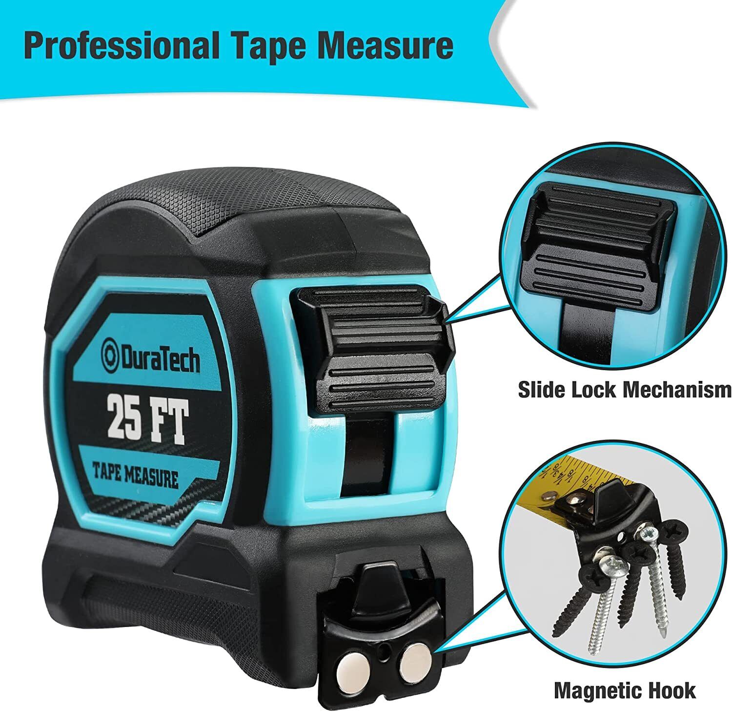 DURATECH 25FT Magnetic Tape Measure with Fractions