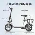 Jasion Foldable Electric Scooter with Seat and Basket