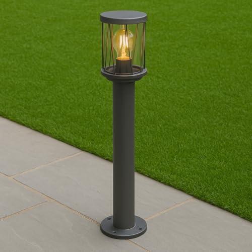 Dark Grey Outdoor Garden Bollard Light with Pattern