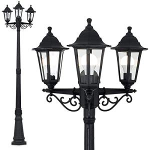 Black Vintage Triple Head Outdoor Post Lantern
