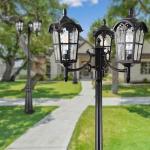 Black Roman Outdoor Triple Head Lamp Post