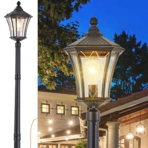 Outdoor Lamp Post Light with Outlet and Glass