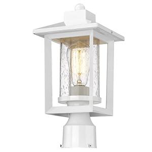 White Outdoor Post Lantern with Seeded Glass
