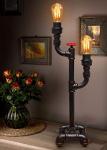 Vintage Industrial Water Pipe Table Lamp with Uplighter