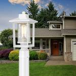 White Outdoor Post Lantern with Seeded Glass